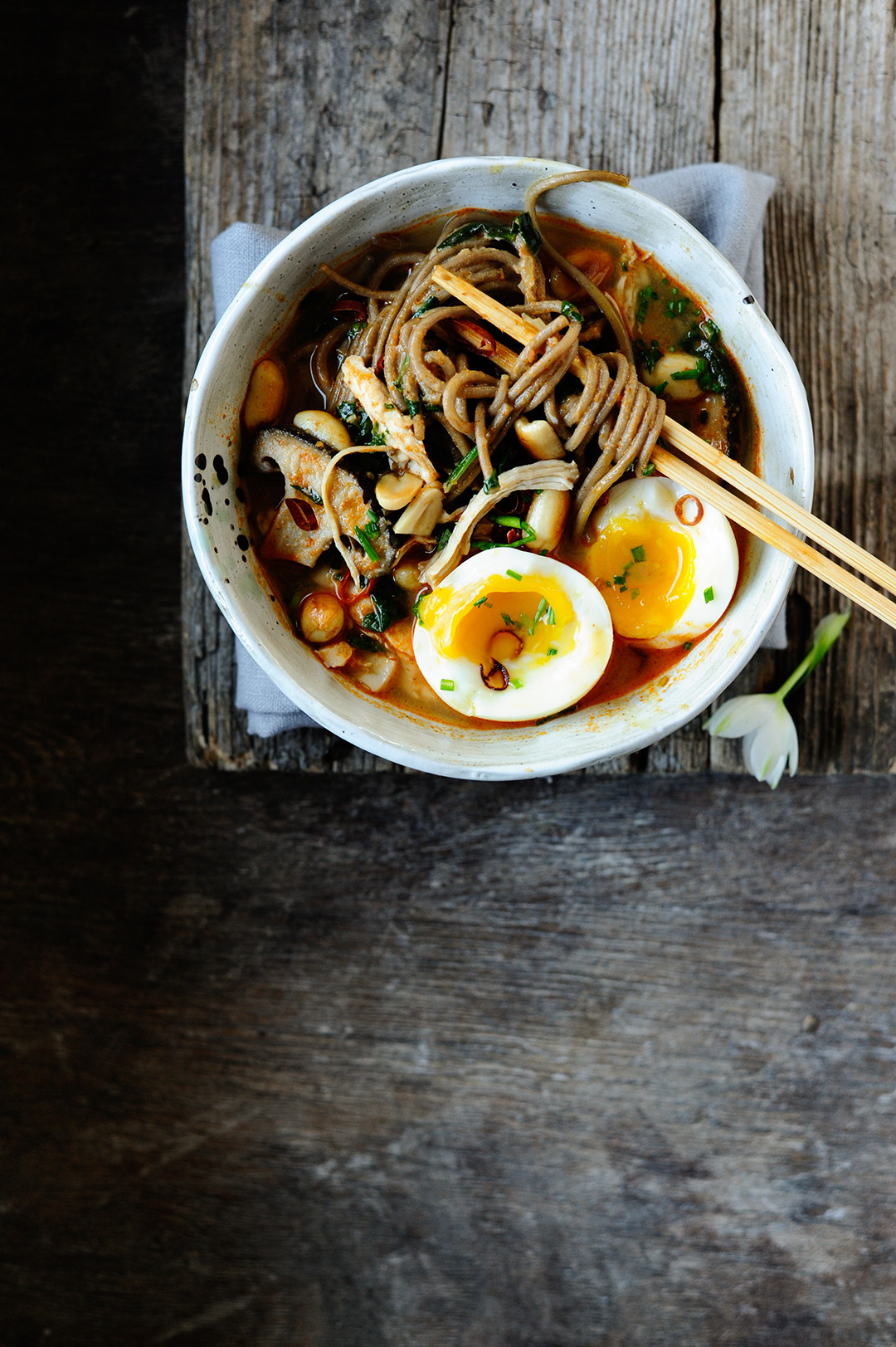 serving dumplings | Chicken miso ramen with peanut butter