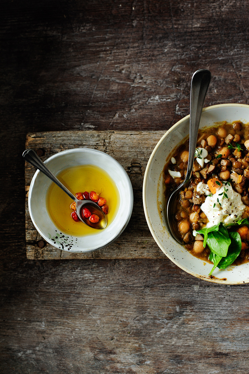 serving dumplings | Winter one-pot lentil stew
