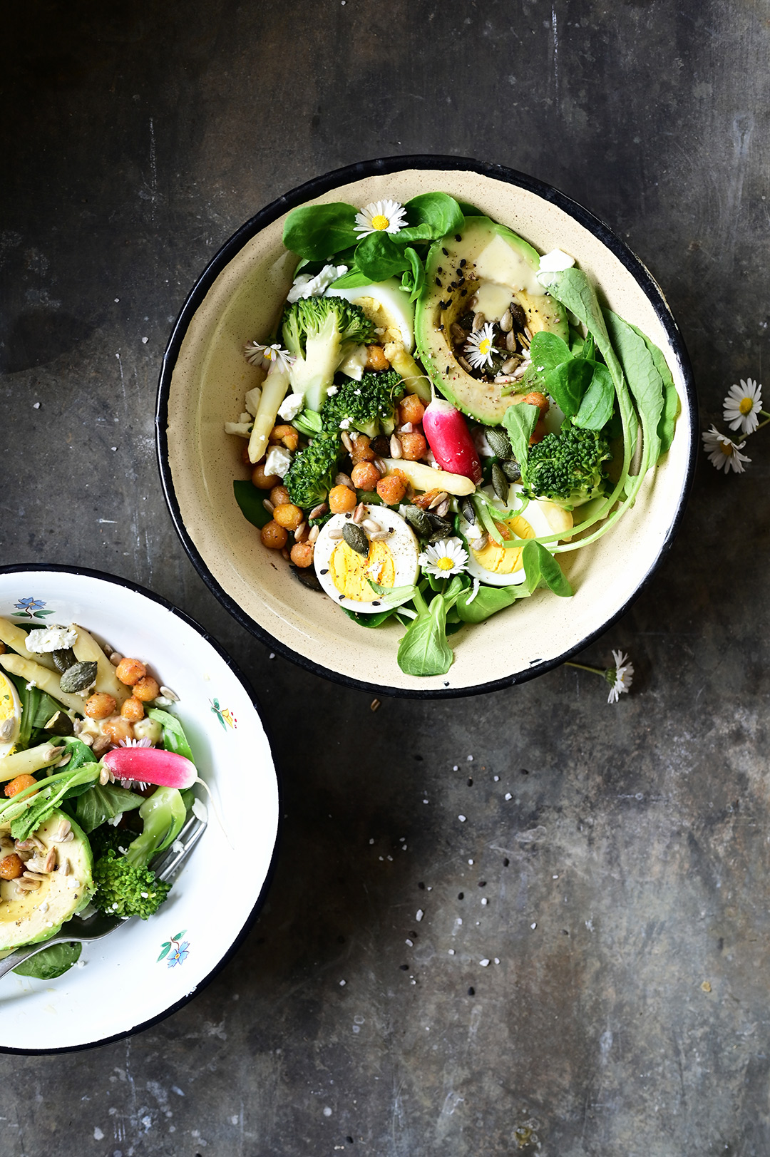 serving dumplings | Asparagus and broccoli spring salad with lemon honey dressing