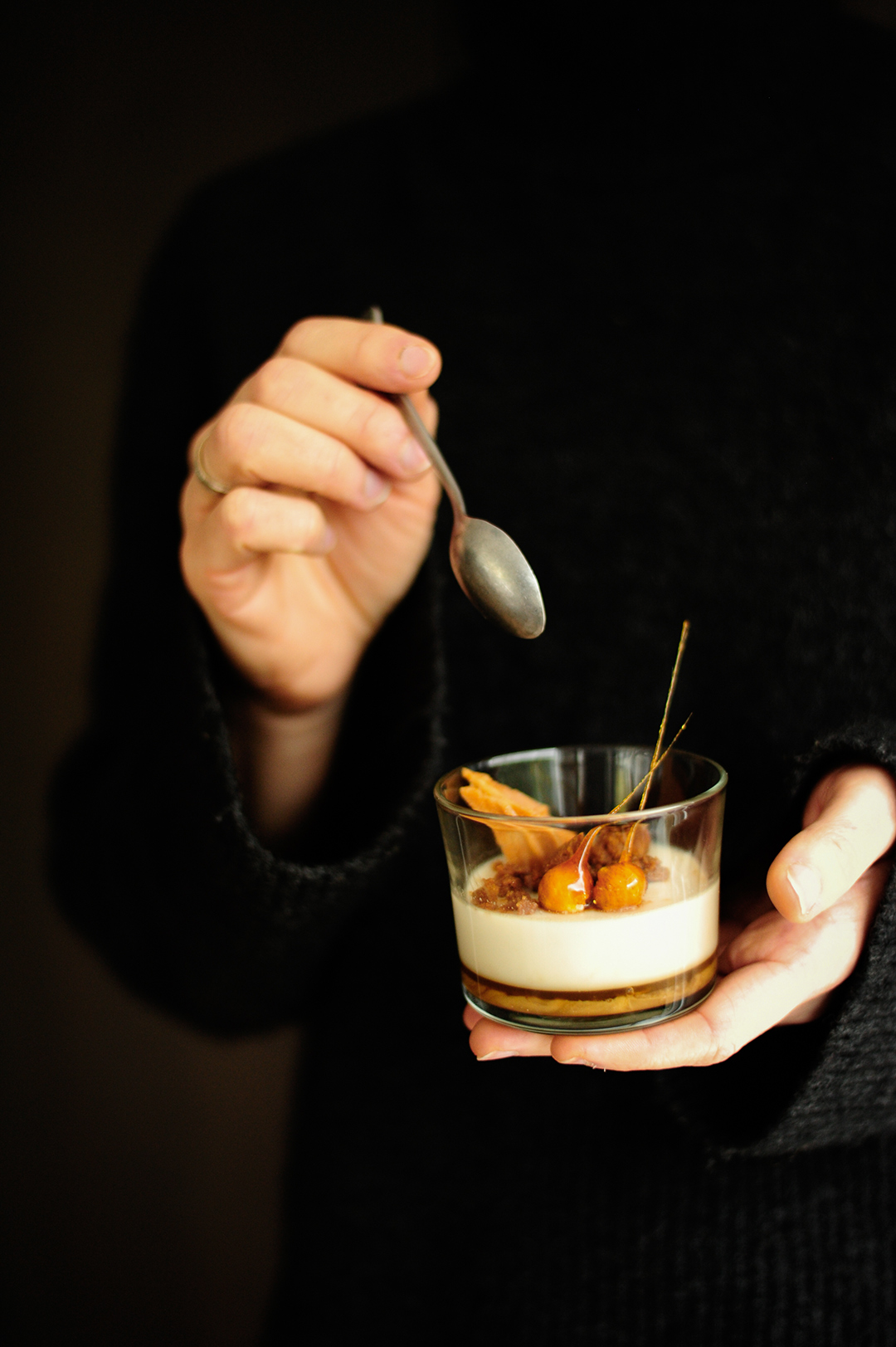 serving dumplings | Panna cotta with cookie milk and salted caramel