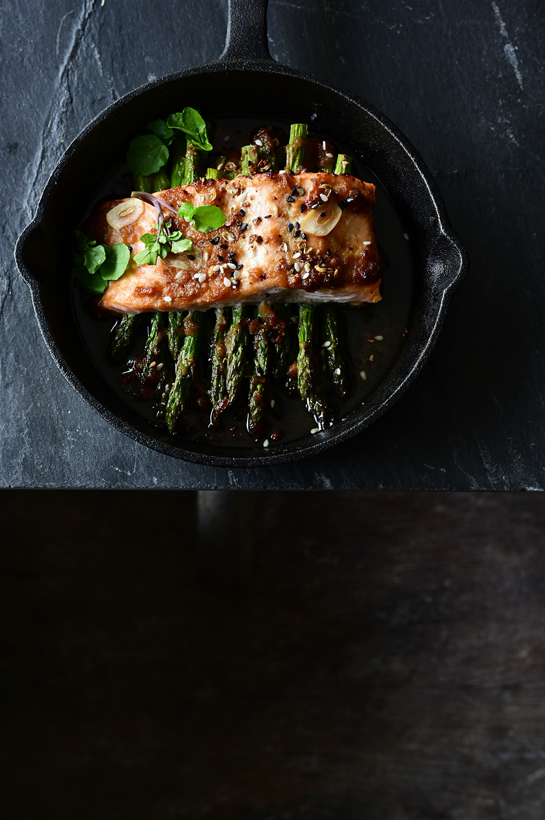 Miso roasted salmon with asparagus