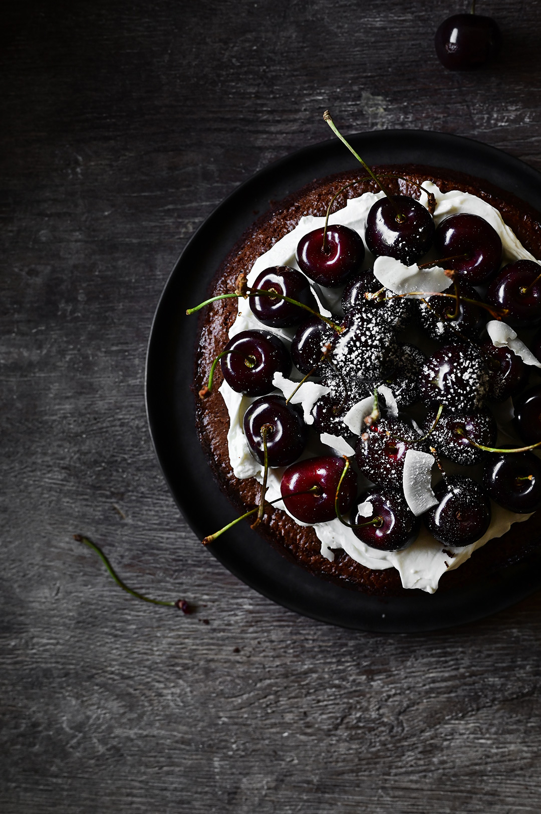 Flourless chocolate cake with cherries