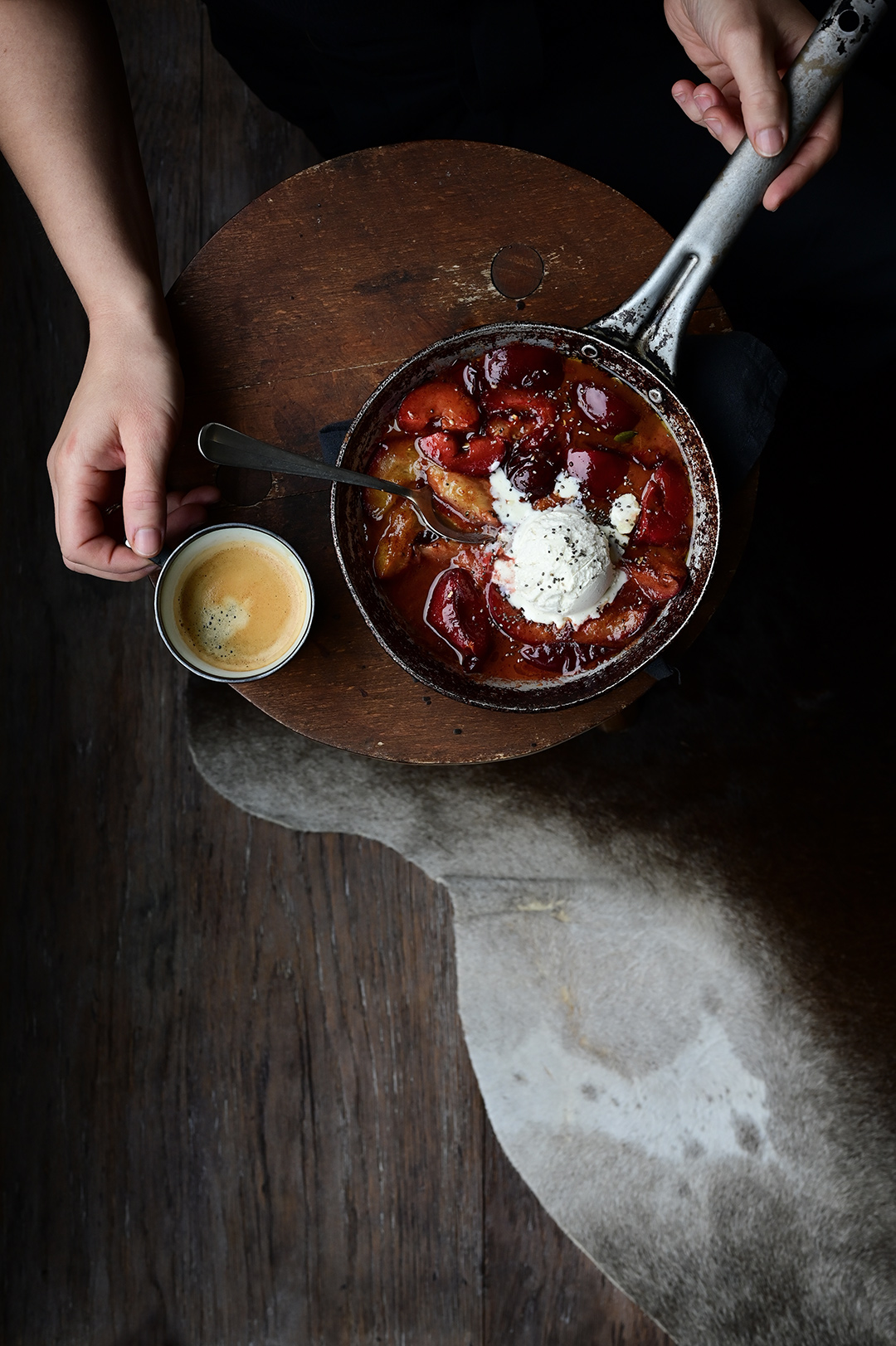  Boozy caramelized plums