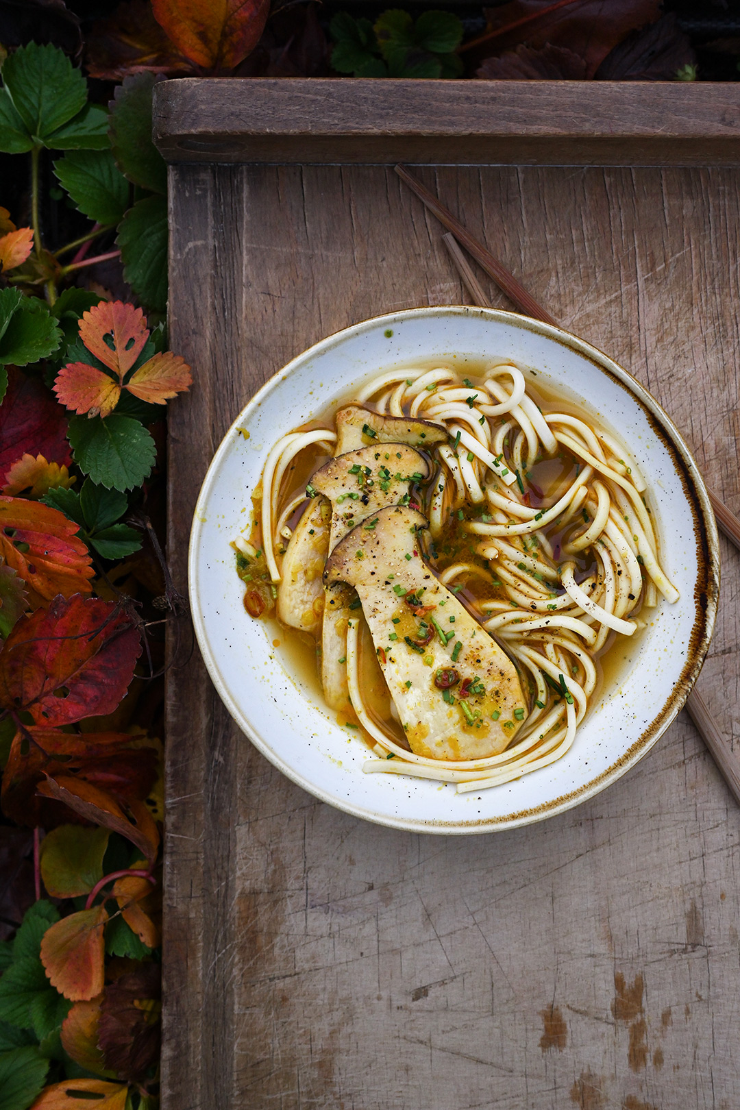 Asian mushroom noodle soup