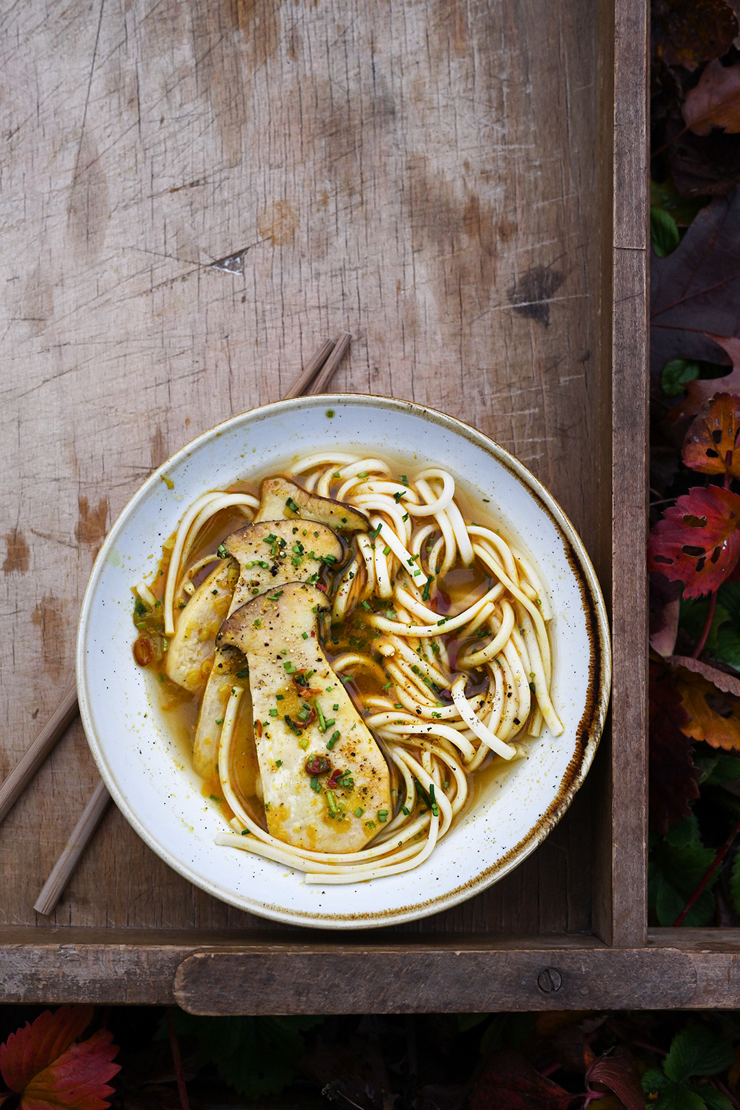 serving dumplings | Asian mushroom noodle soup