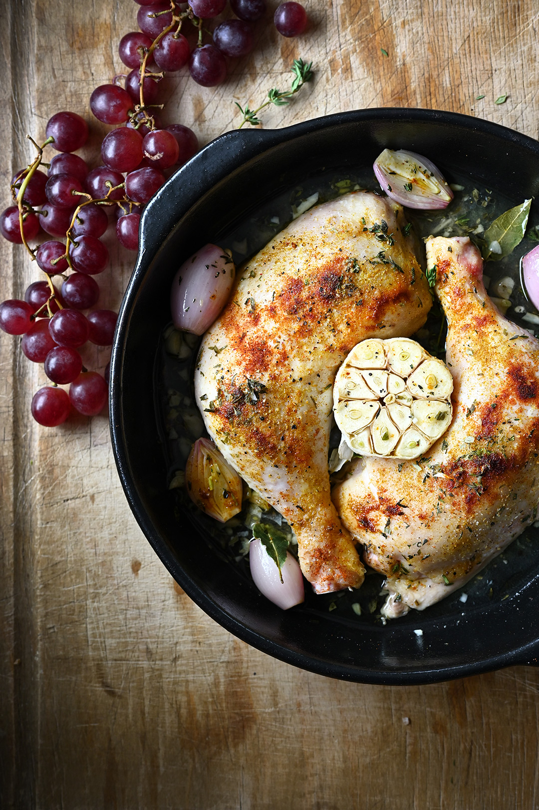 serving dumplings | Geroosterde kippenboutjes met knoflook en druiven