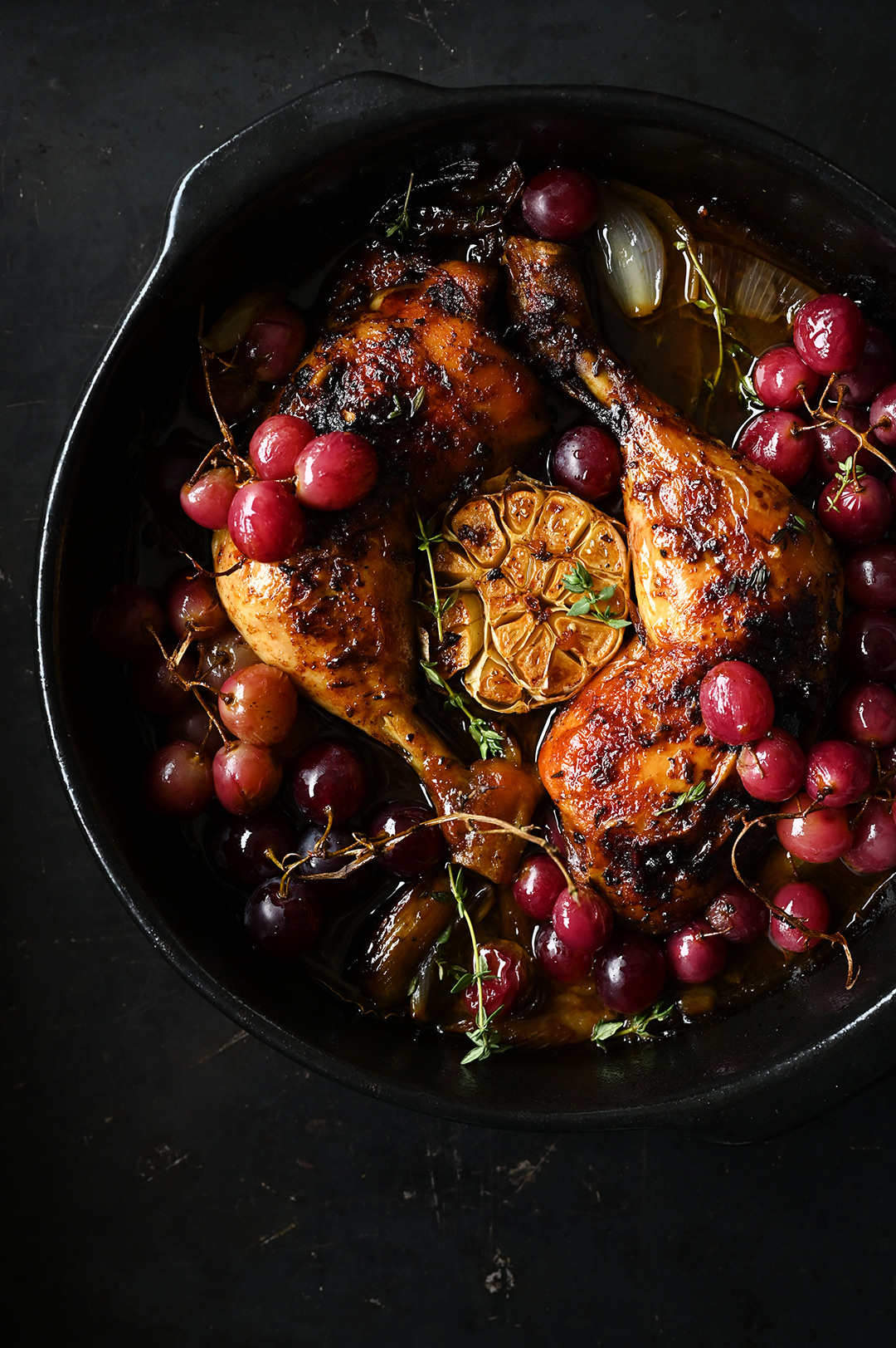 serving dumplings | Roast chicken legs with garlic and grapes