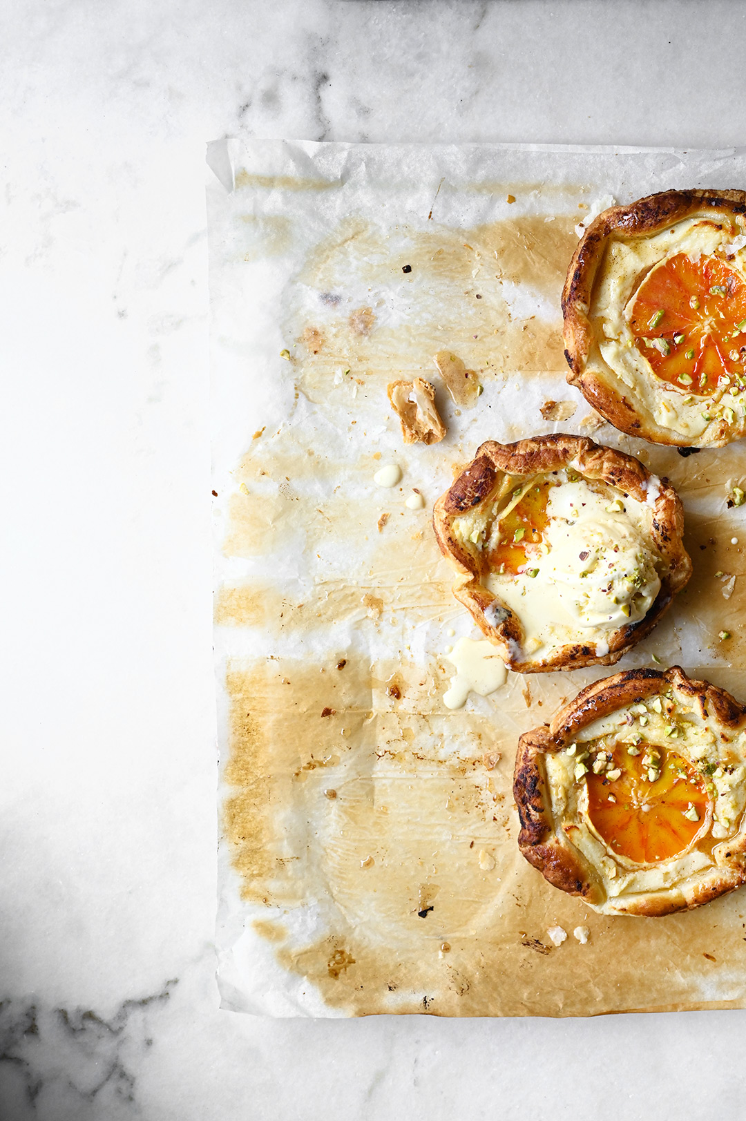 Blood orange and ricotta puff pastry tarts