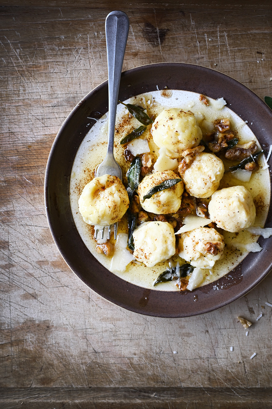 Gnudi with browned butter and fried sage