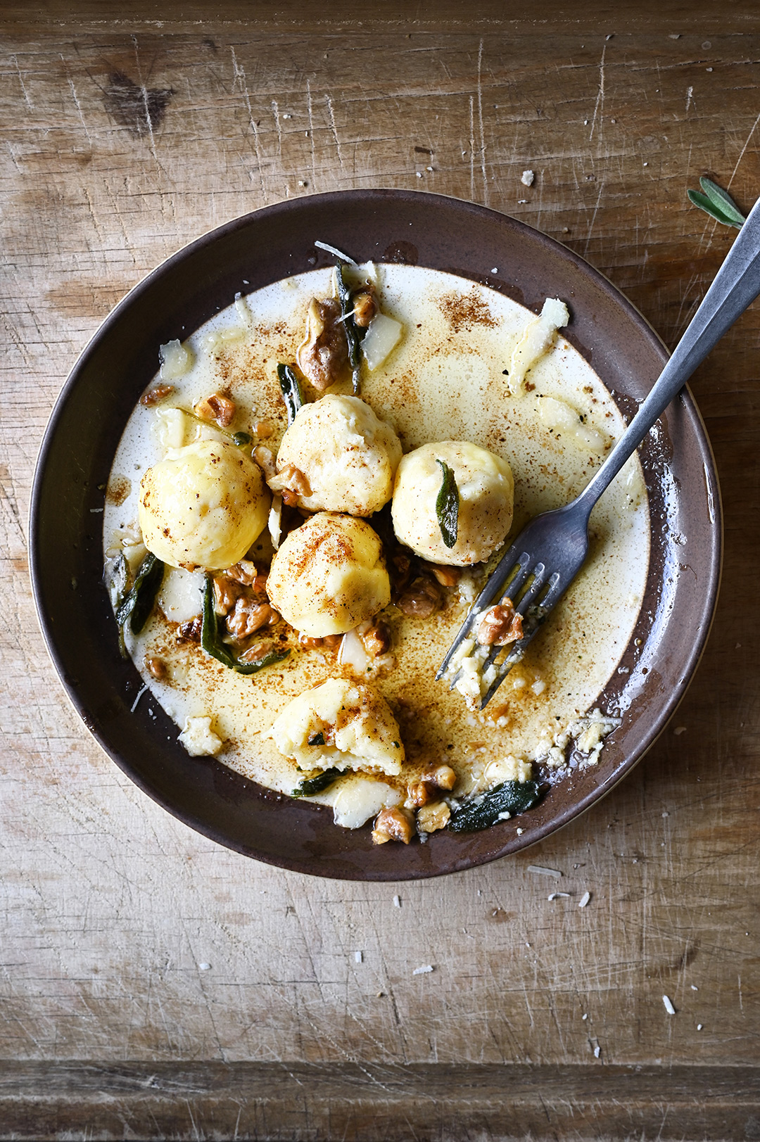 Gnudi with browned butter and fried sage