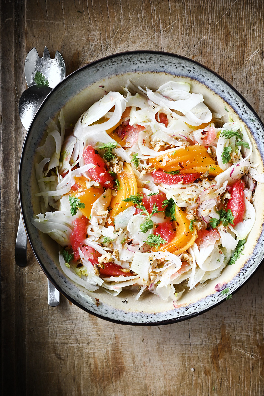 serving dumplings | Winter grapefruit and persimmon salad with fennel