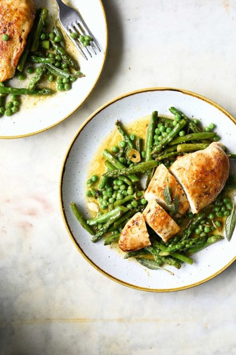 Chicken with browned butter baked asparagus - Serving Dumplings
