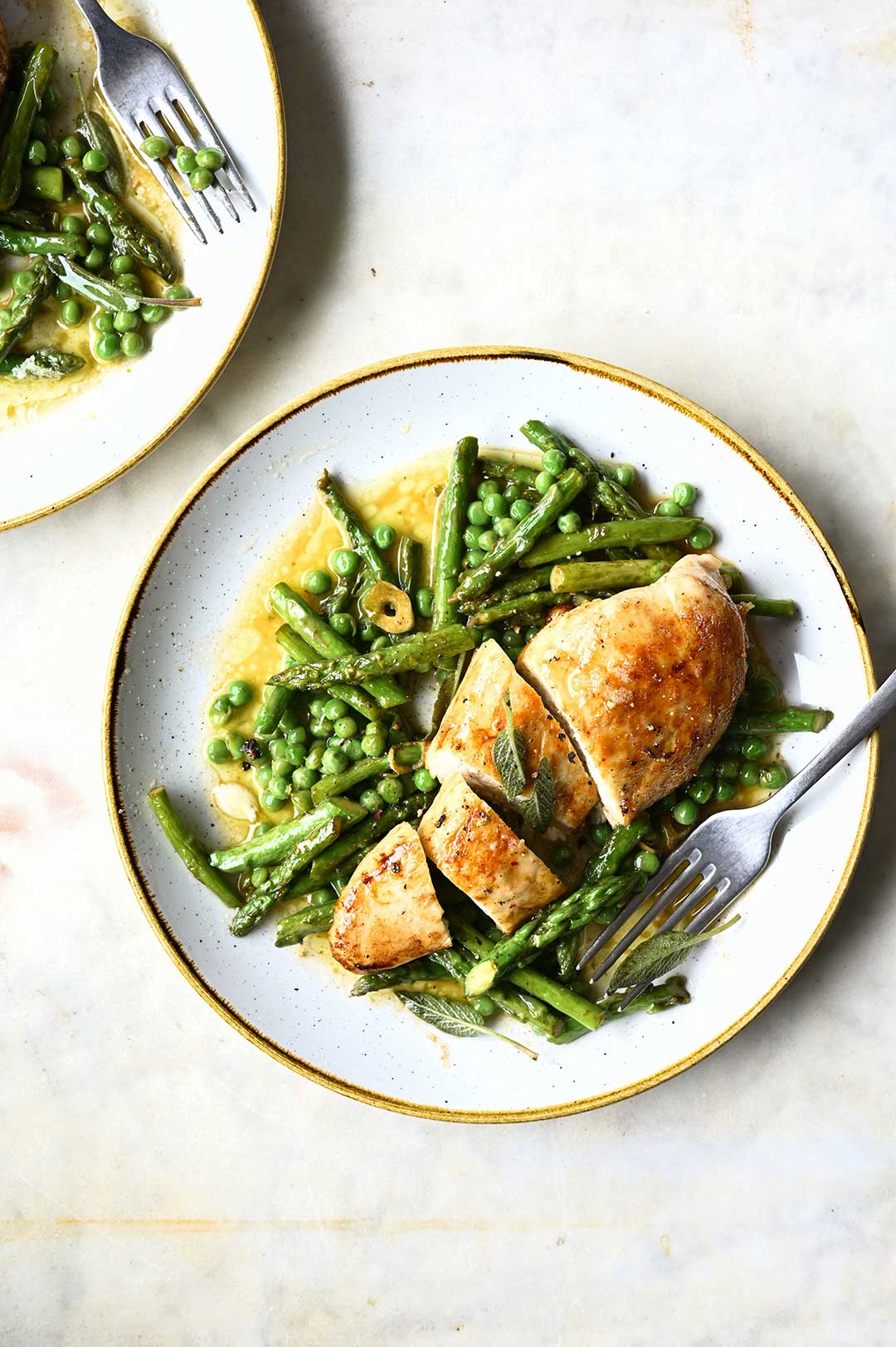 Chicken with browned butter asparagus