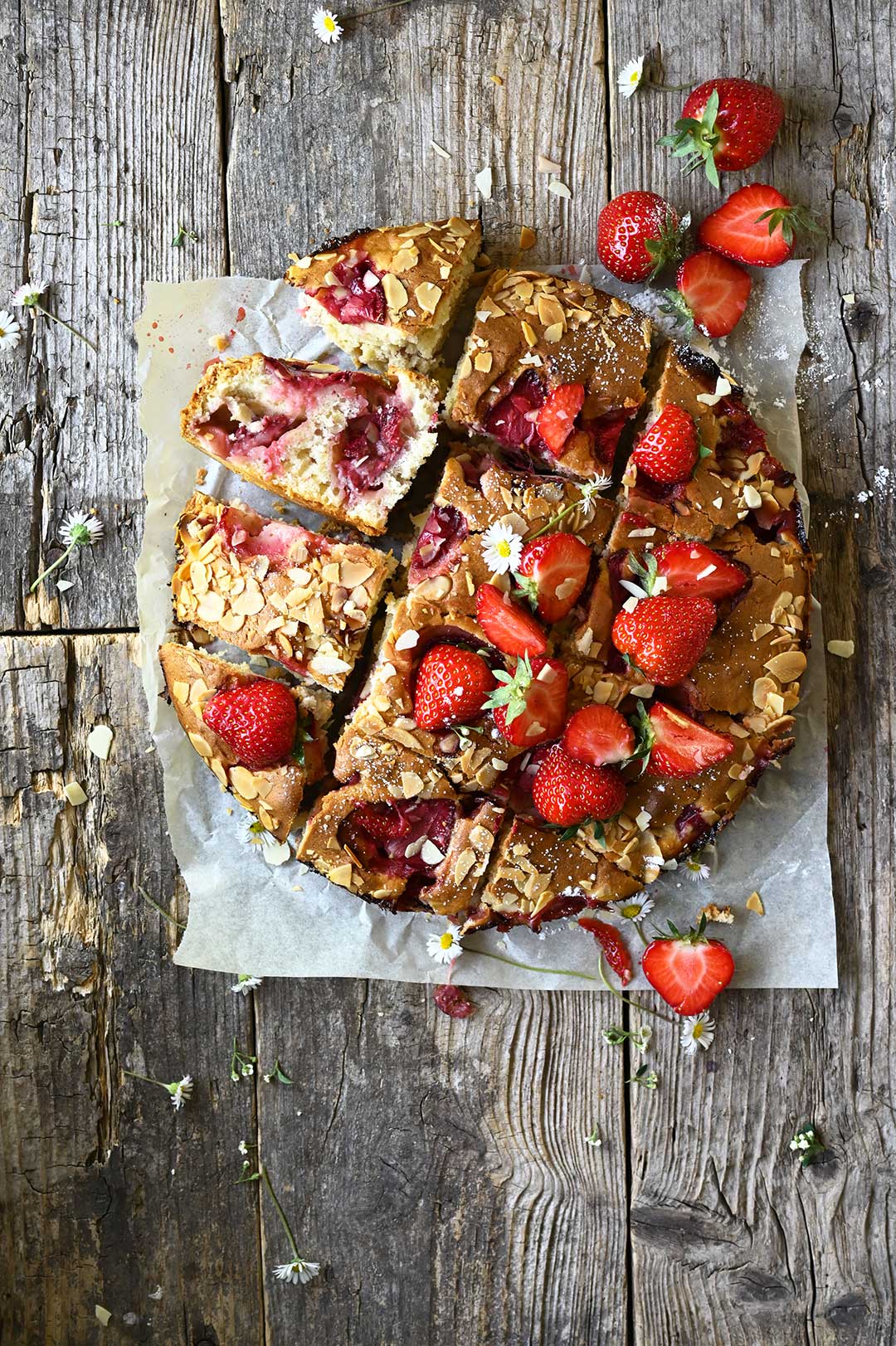 Strawberry, almond and yogurt cake