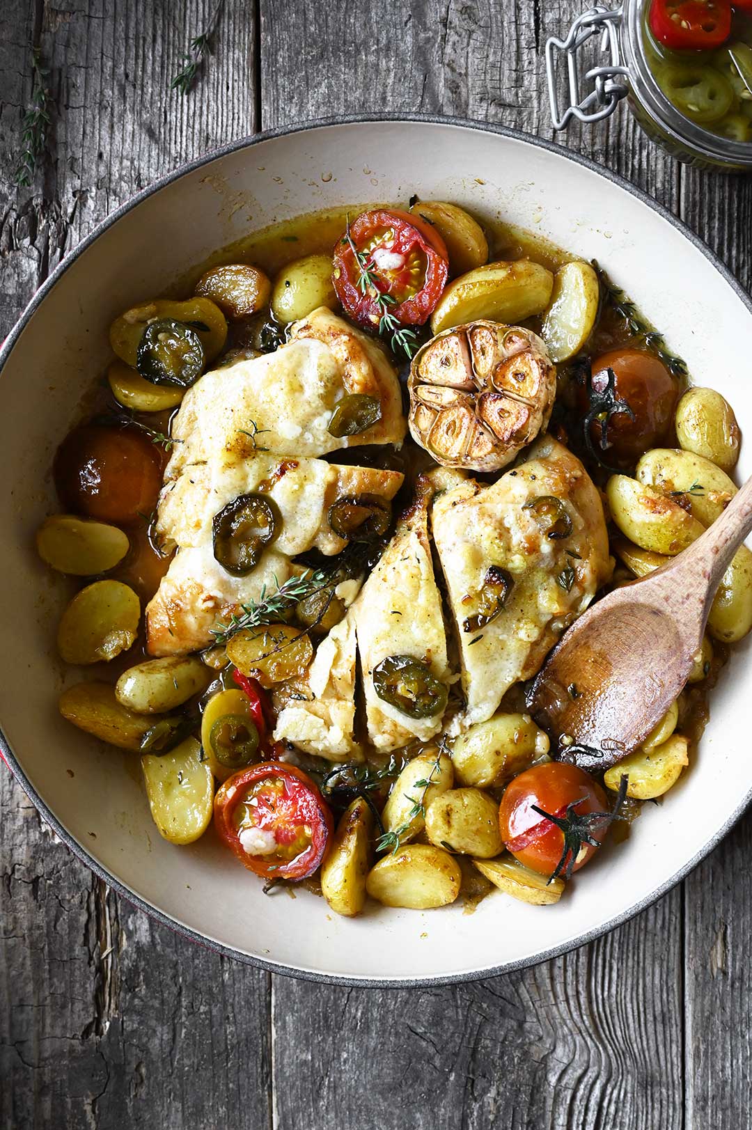 One skillet parmesan jalapeño roasted chicken