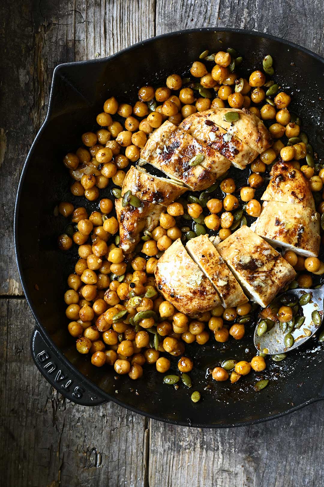 Chicken salad with chickpeas and parmesan dressing