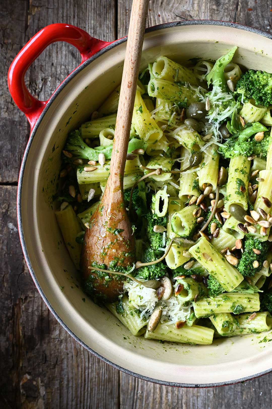 serving dumplings | basil oil & broccoli pasta