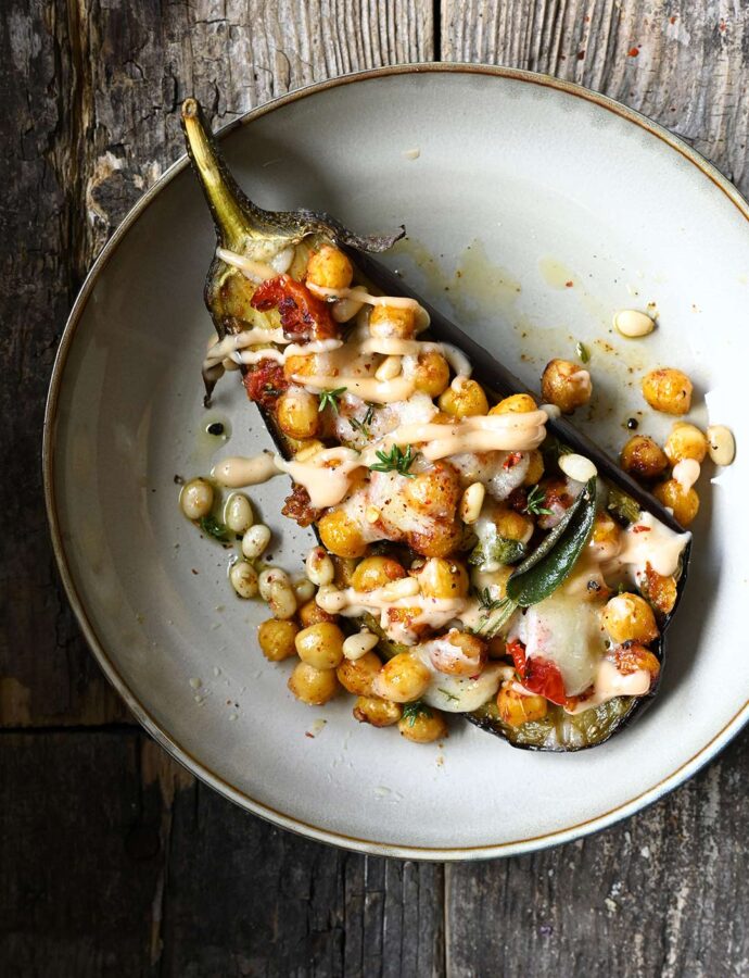 Roasted Eggplant with Smokey Chickpeas and Parmesan
