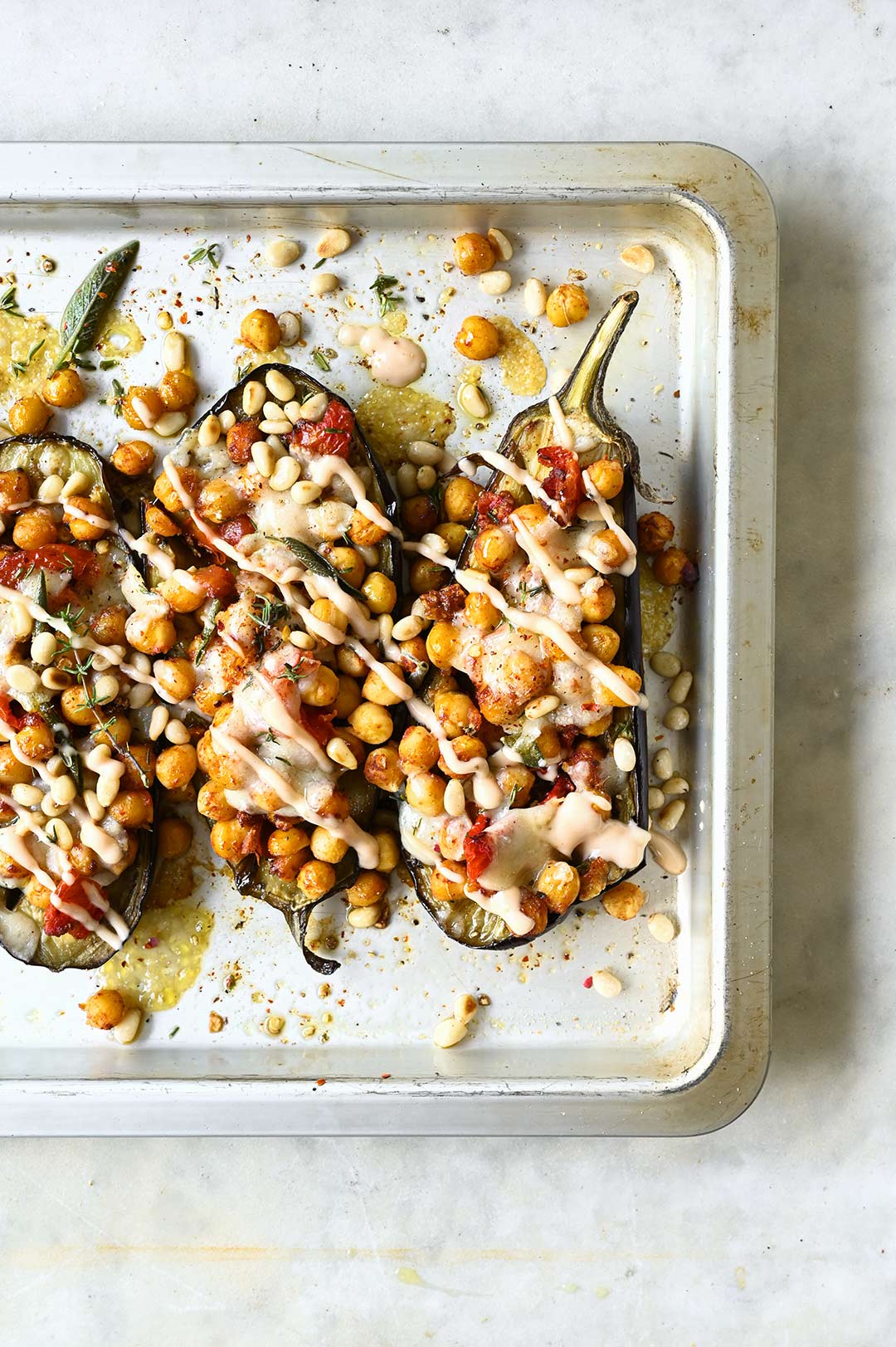 serving dumplings | Roasted eggplant with smokey chickpeas and parmesan
