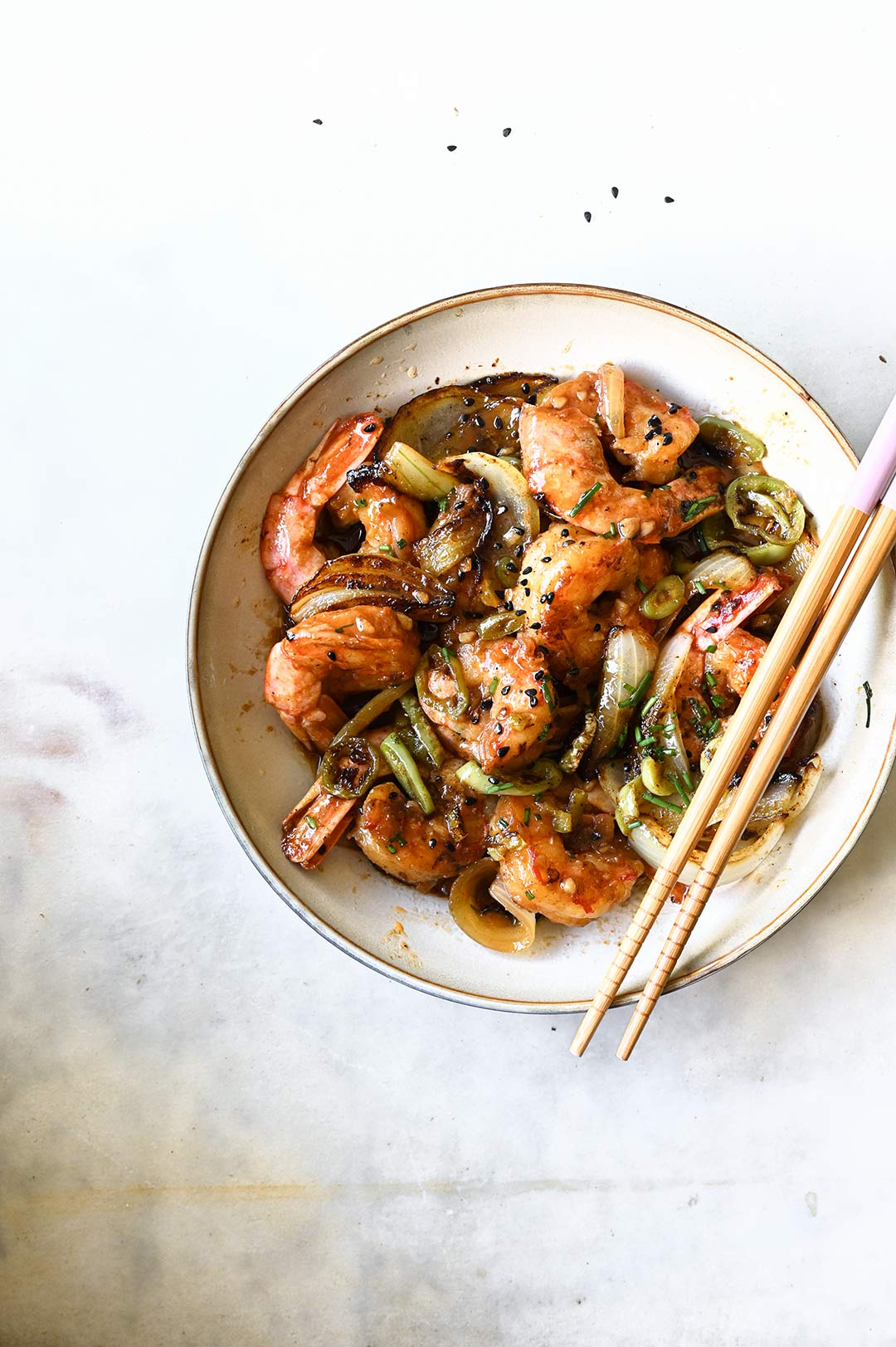 Sichuan shrimp stir fry with onions