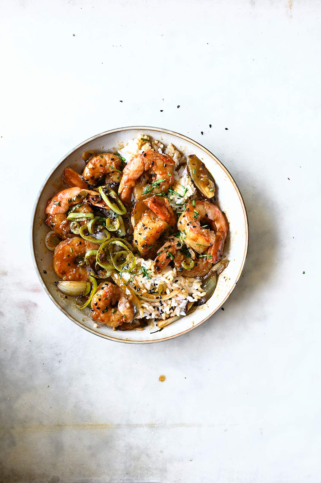 Sichuan shrimp stir fry with onions