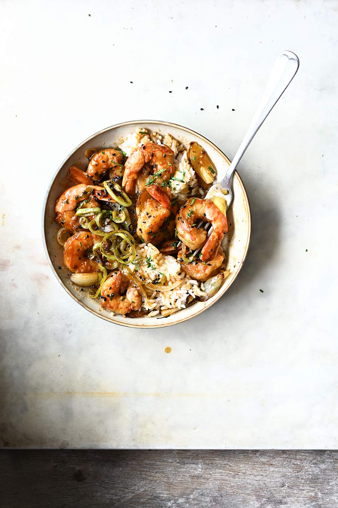 Sichuan shrimp stir fry with onions