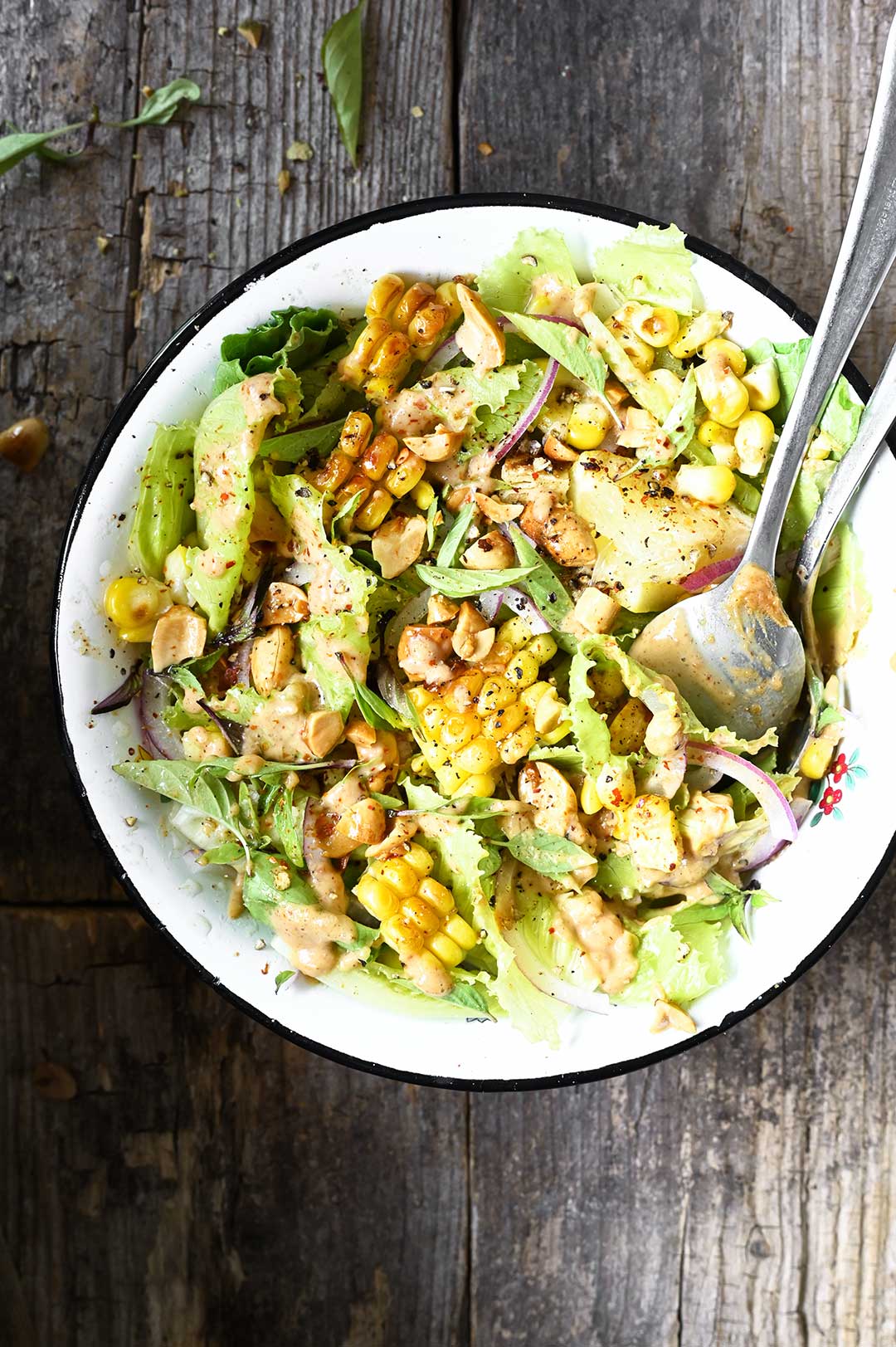 Corn salad with spicy peanut dressing