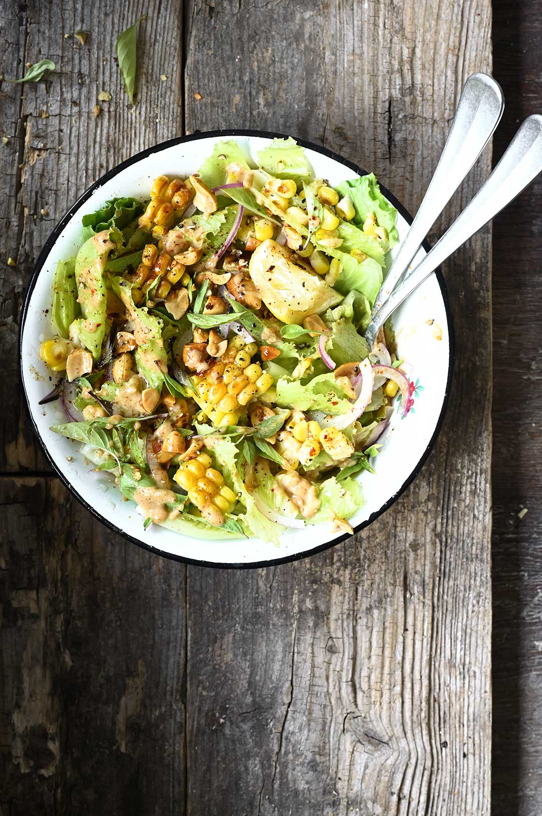 corn salad with spicy peanut dressing