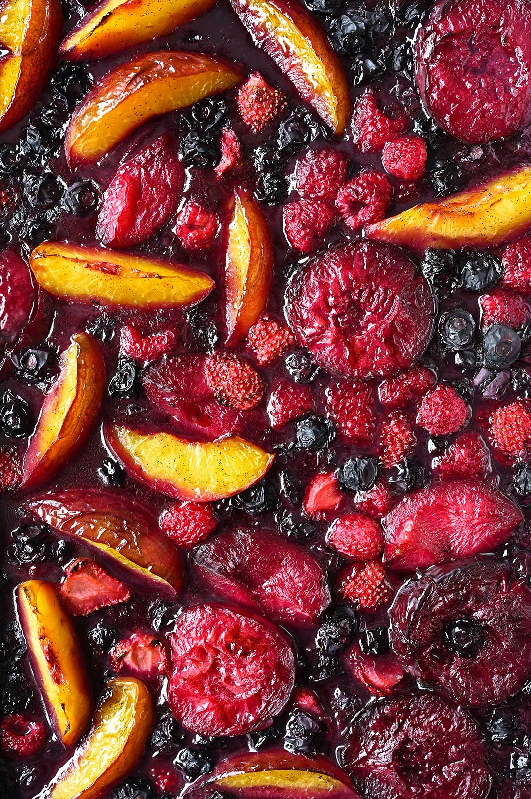 Roasted summer fruit with rum and brown sugar