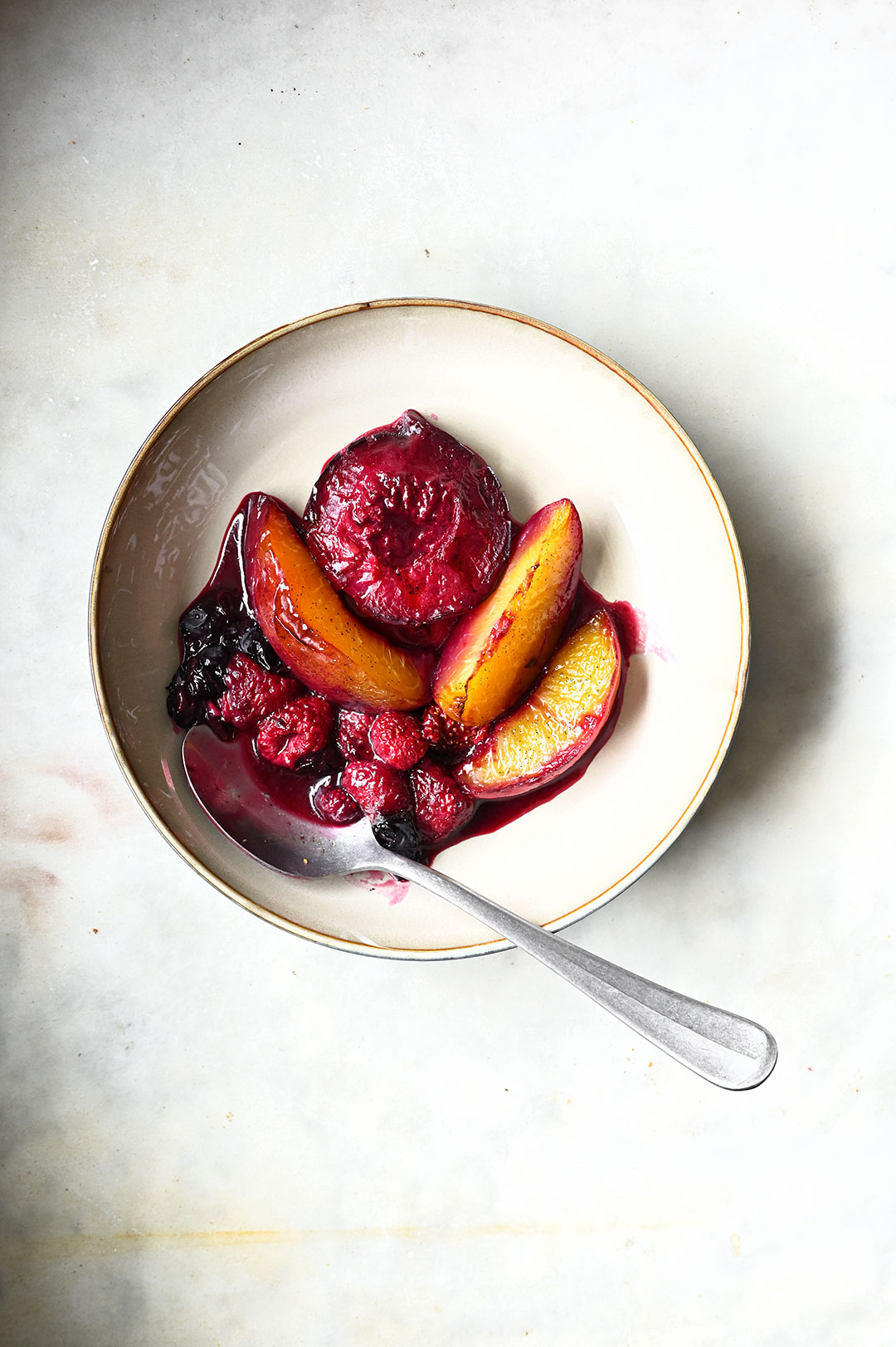 Roasted summer fruit with rum and brown sugar