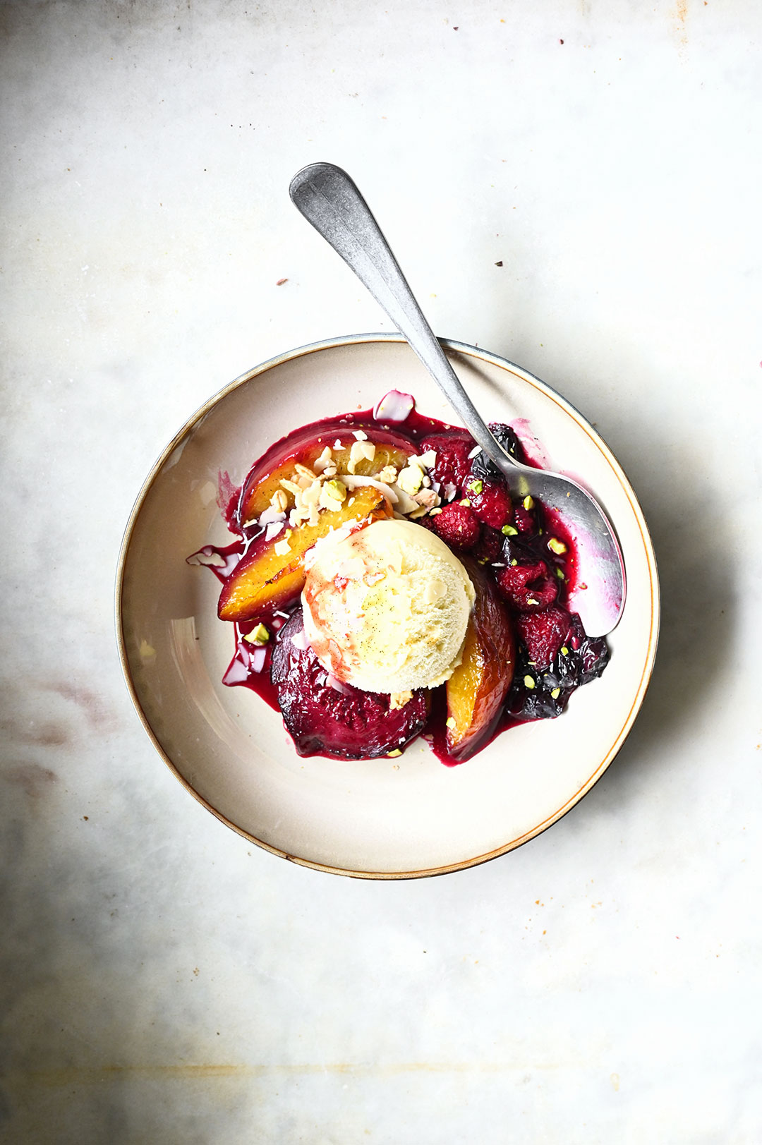 Roasted summer fruit with rum and brown sugar