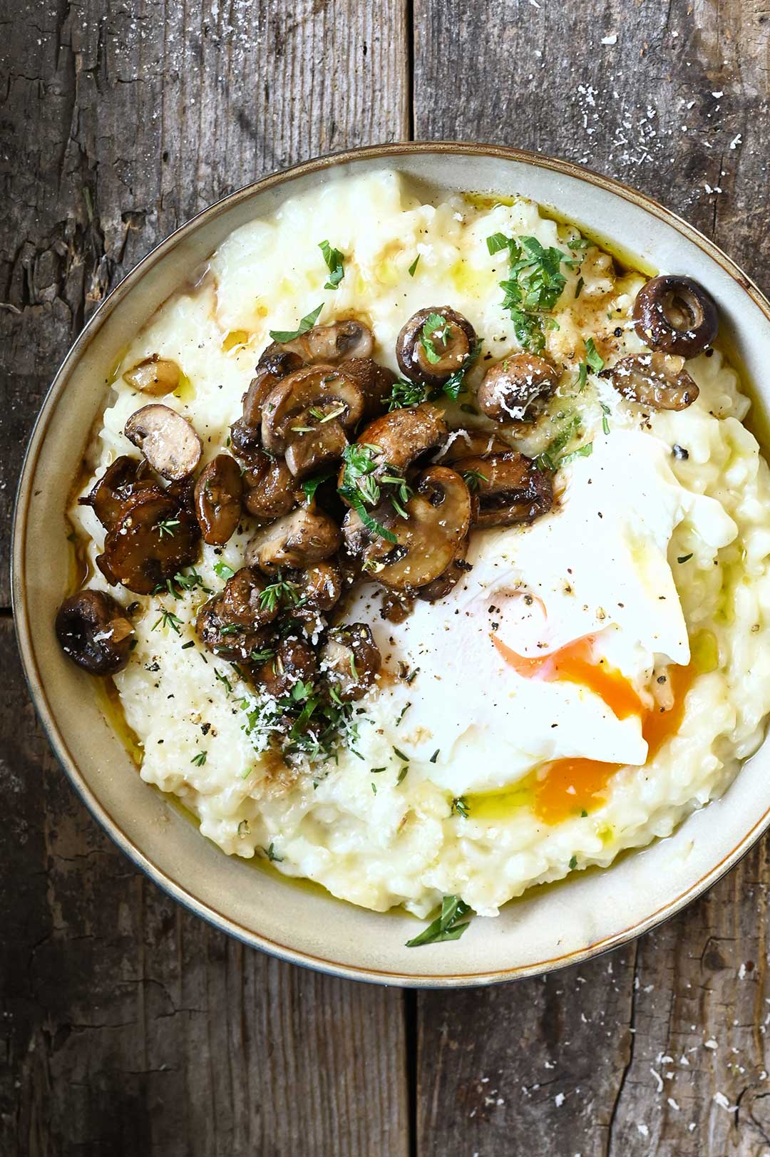 Romige risotto met champignons in balsamico azijn