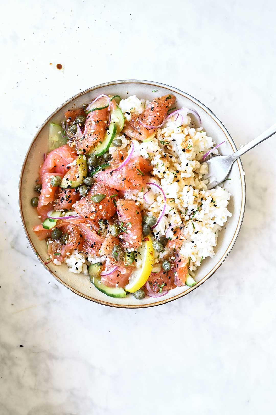 serving dumplings | Miso Soy Salmon Sashimi Bowl