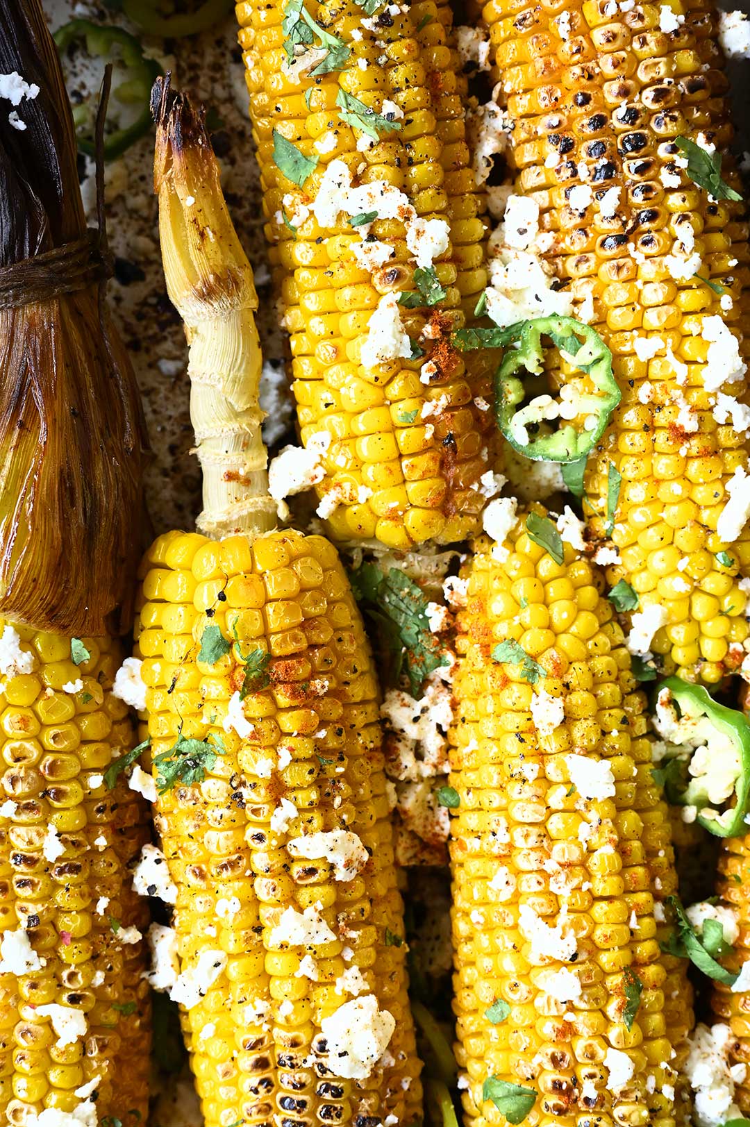 Garlic Butter Roasted Corn with Feta and Chilies