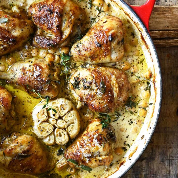 Cast Iron Chicken Breasts with Garlic Herb Butter ~ Barley & Sage