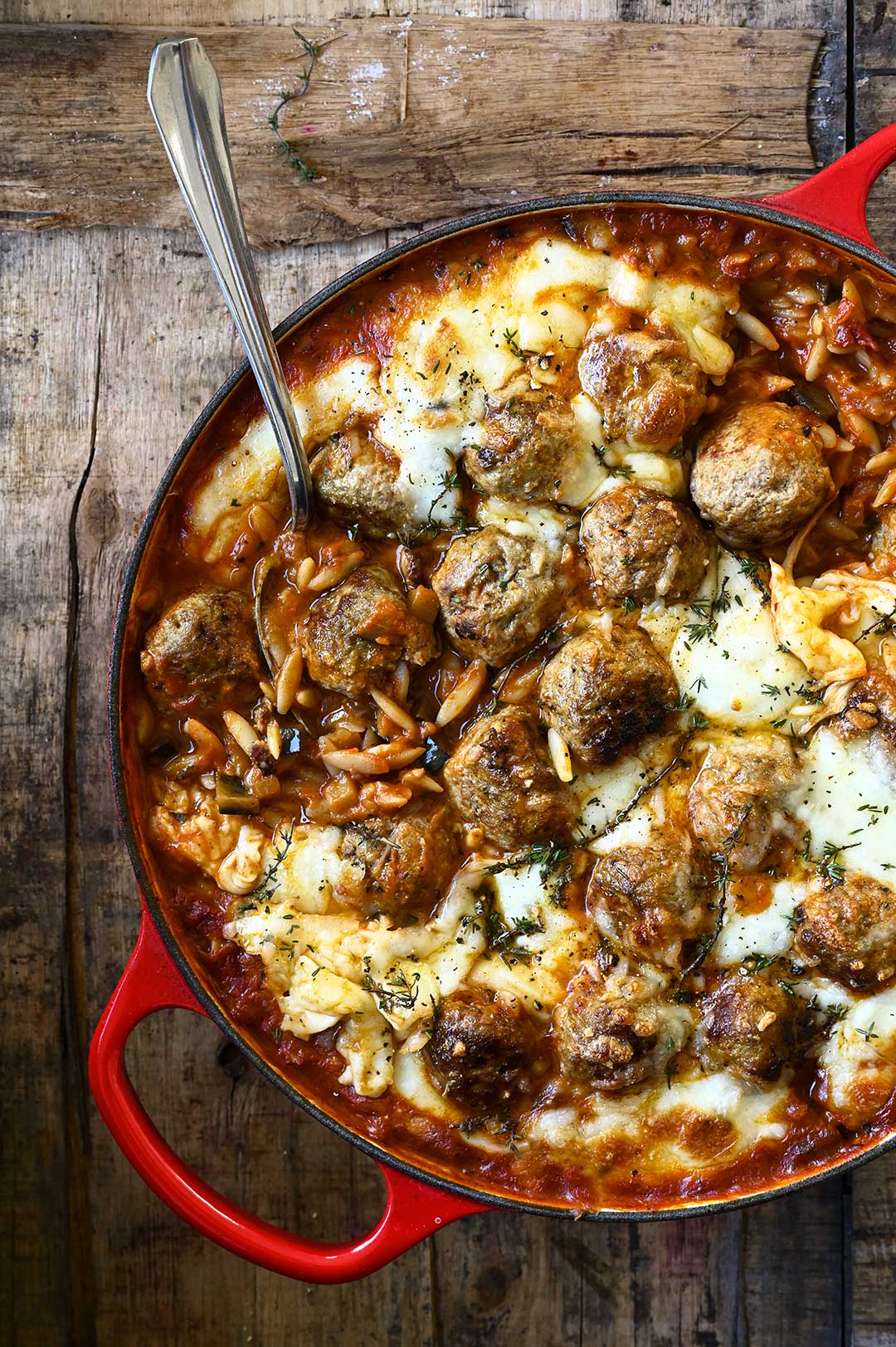 serving dumplings | Baked Meatballs with Orzo in Roasted Pepper Sauce