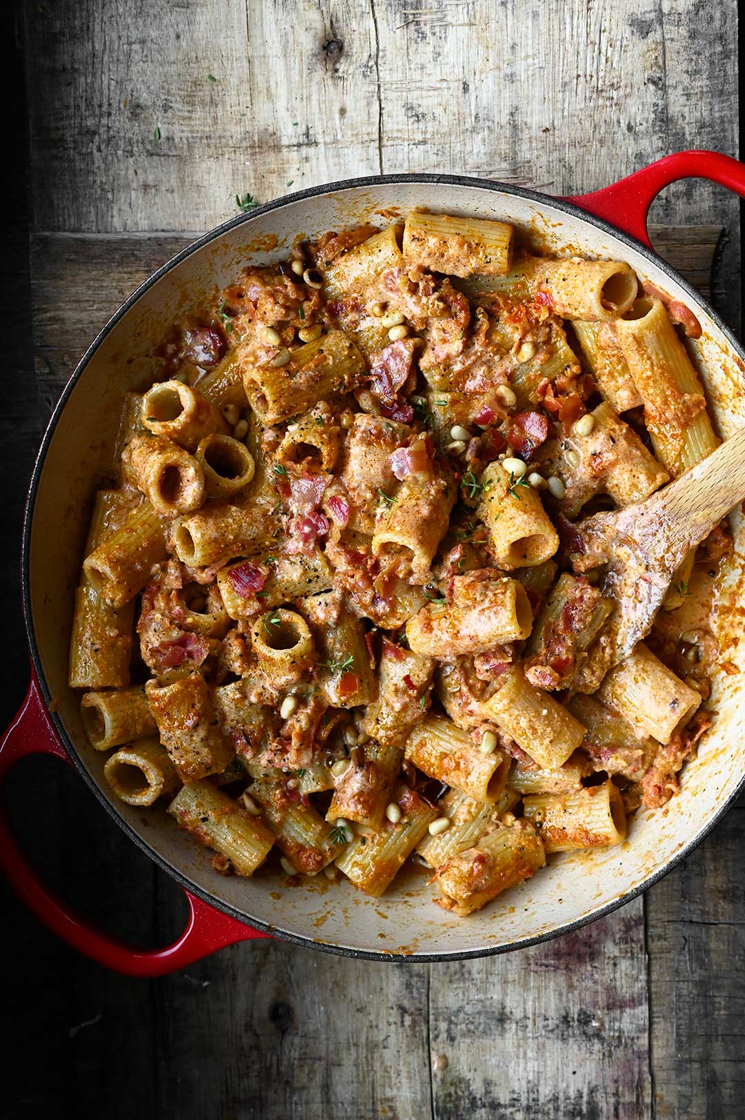 Pasta with sun-dried tomato pesto and ricotta