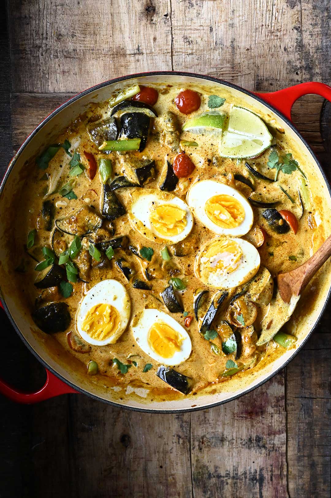 serving dumplings | Coconut Egg Curry with Eggplant