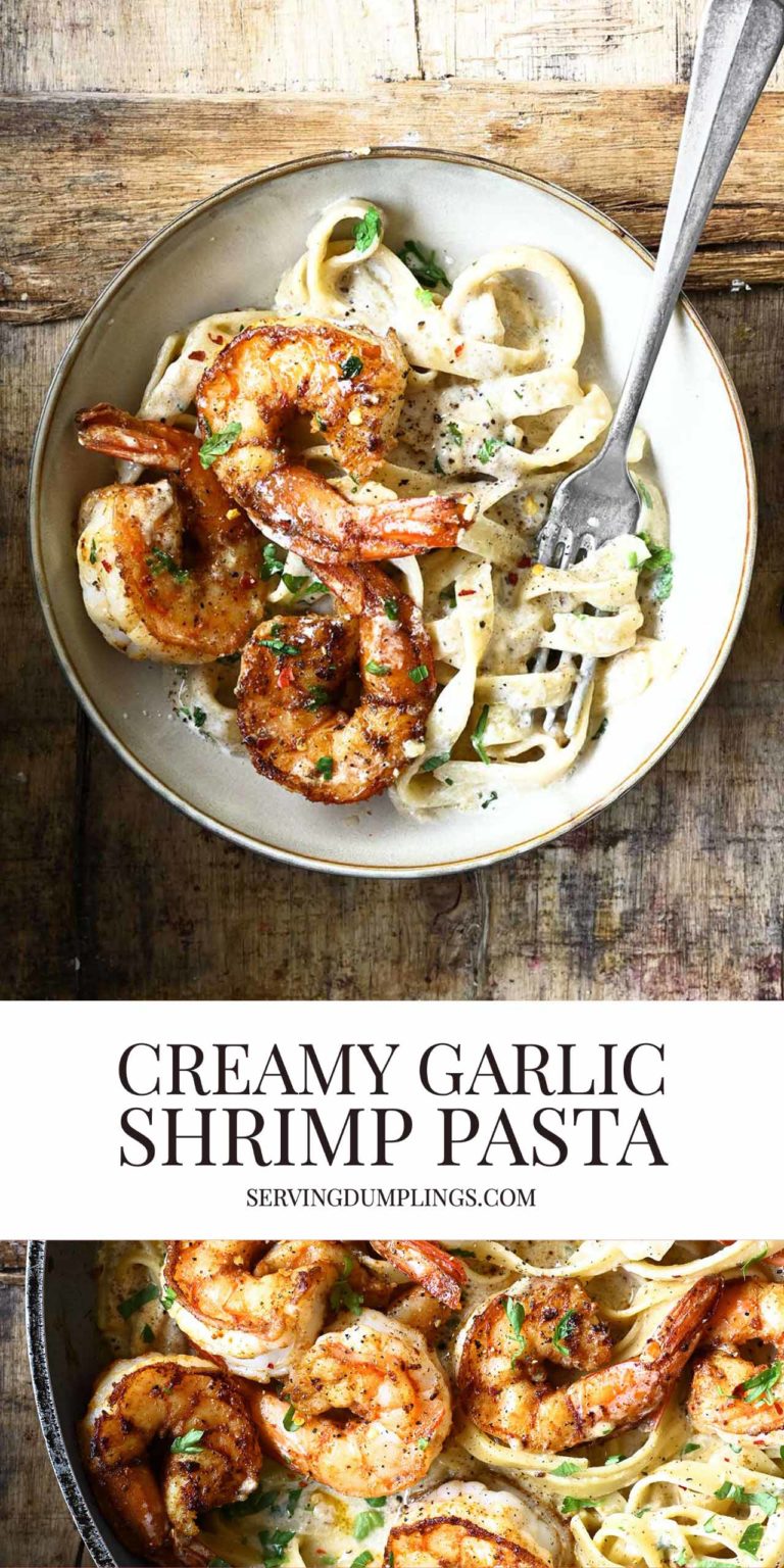 Creamy Garlic Shrimp Pasta - Serving Dumplings