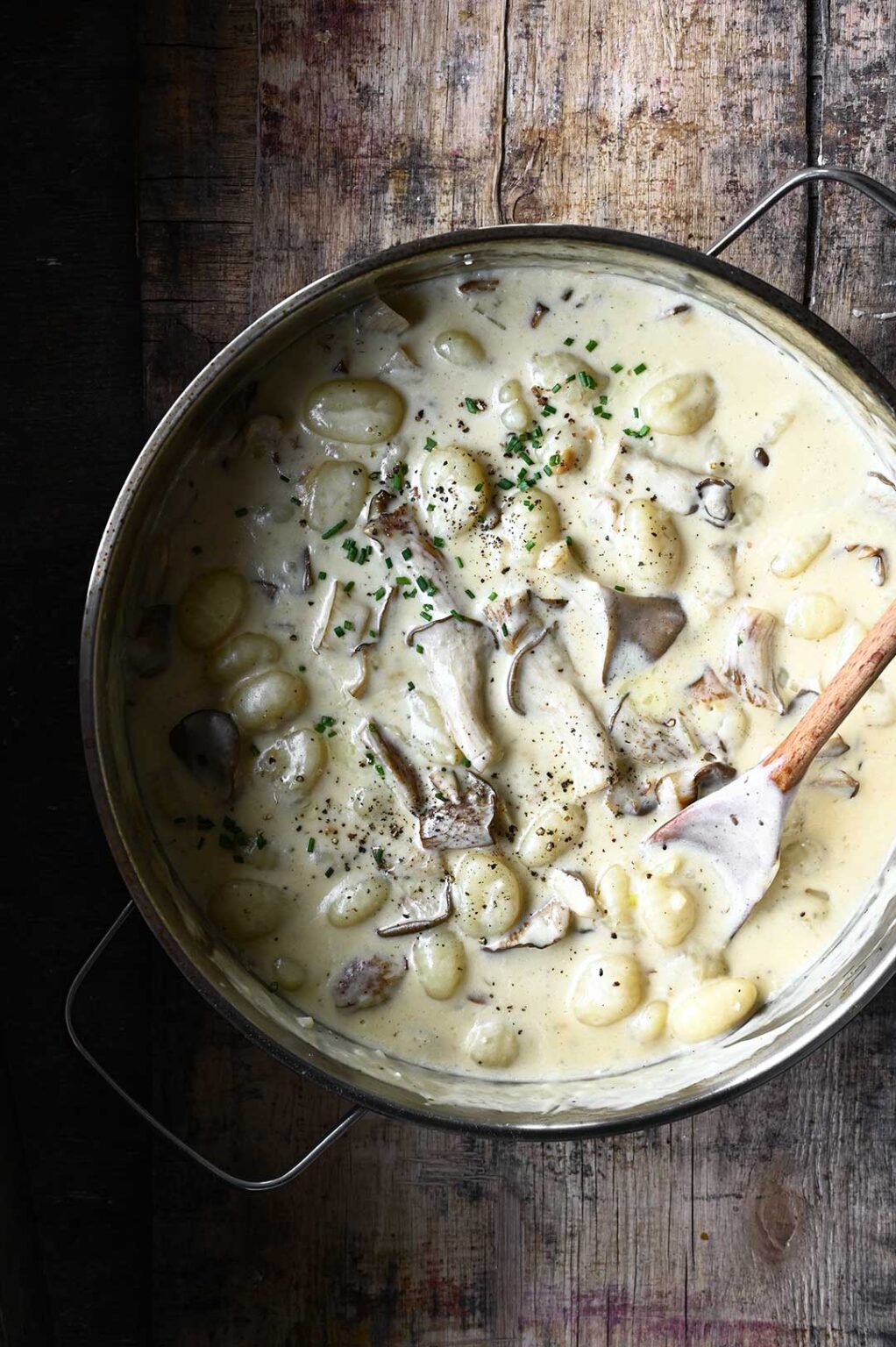 15 minute One-Pot Creamy Mushroom Gnocchi - Serving Dumplings