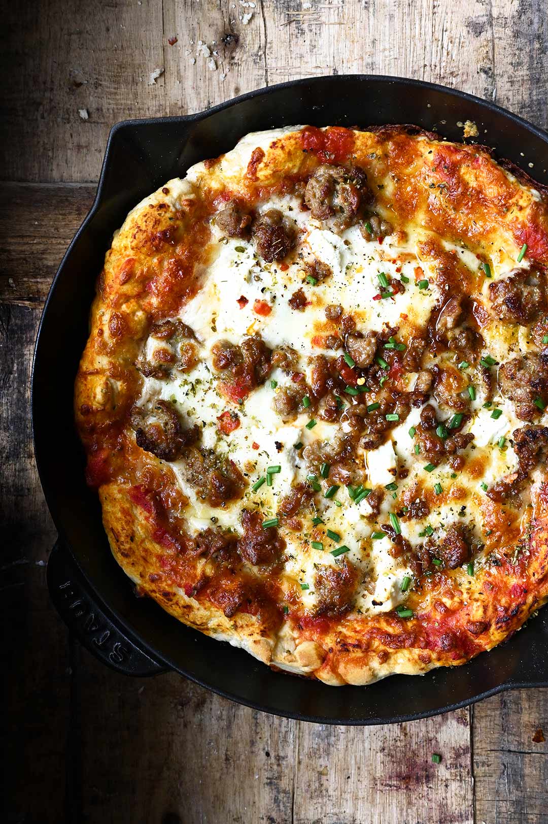 Easy Sausage Cast Iron Skillet Pizza - Serving Dumplings