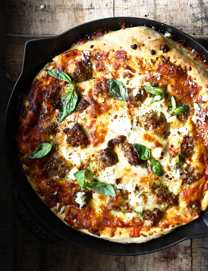Easy Sausage Cast Iron Skillet Pizza