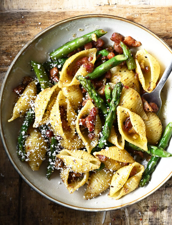 Brown Butter Asparagus Pasta with Bacon