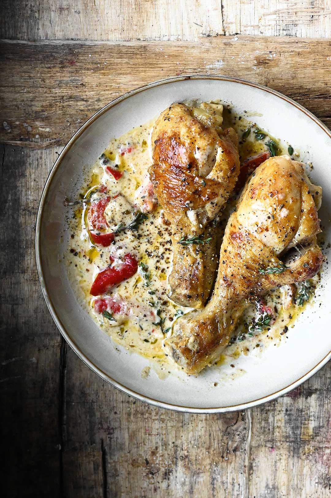 Creamy Black Pepper Chicken Drumsticks - Serving Dumplings
