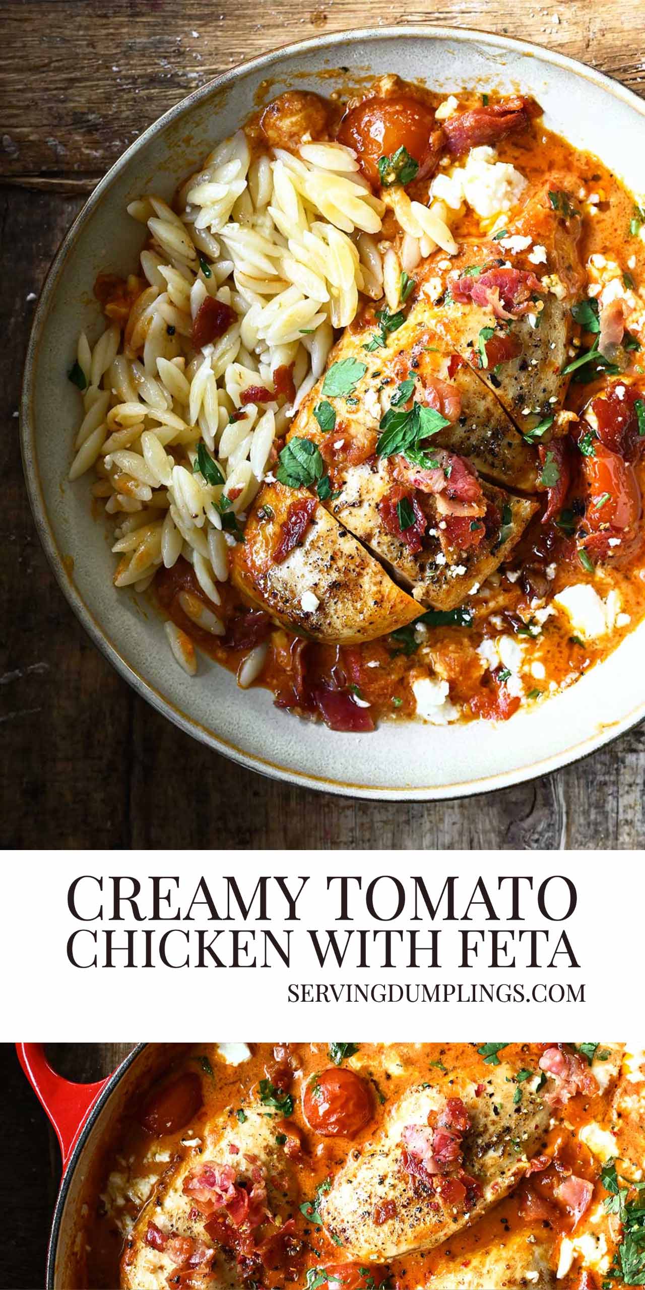 Creamy Tomato Chicken with Feta Serving Dumplings