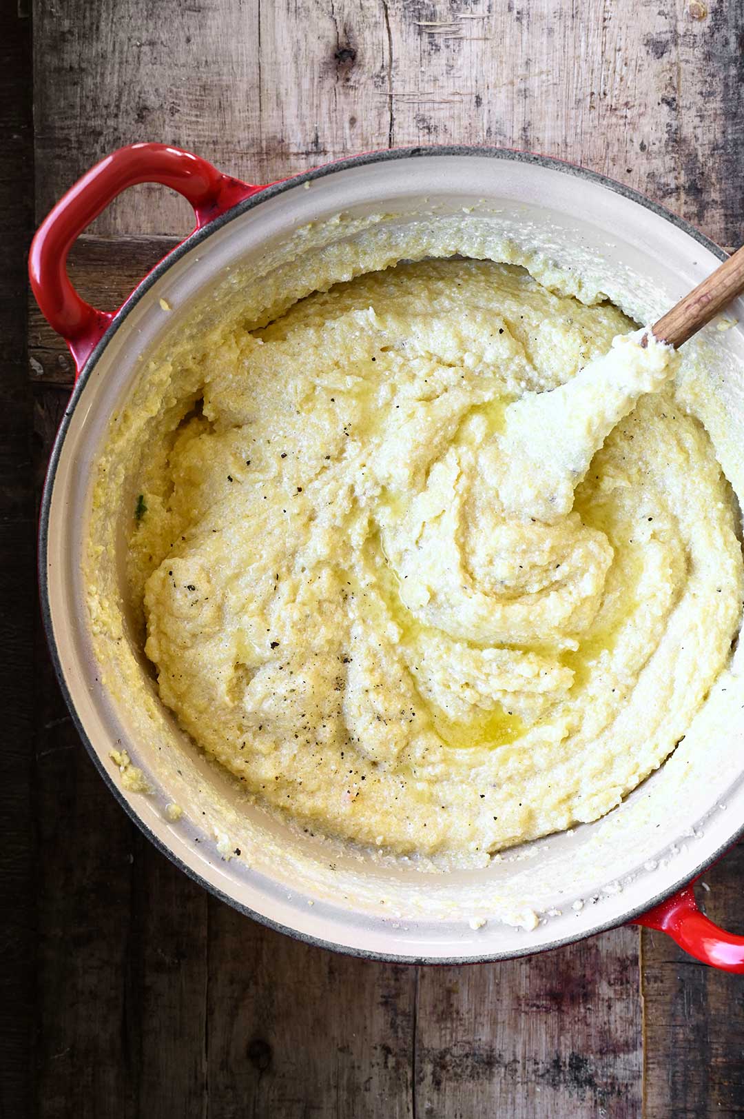 Ricotta Polenta with Drunken Meatballs Ricotta Polenta with Drunken Meatballs
