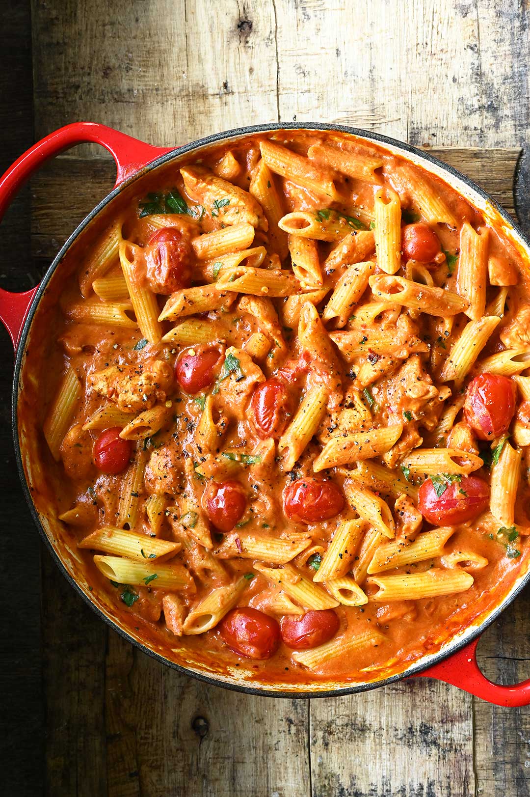 Romige penne all'Arrabbiata met kip