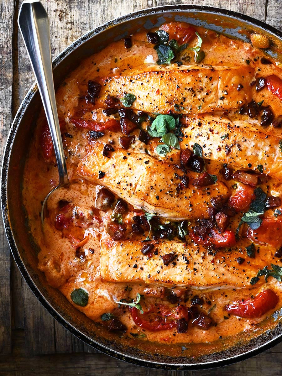 Creamy Tomato Salmon with Chorizo