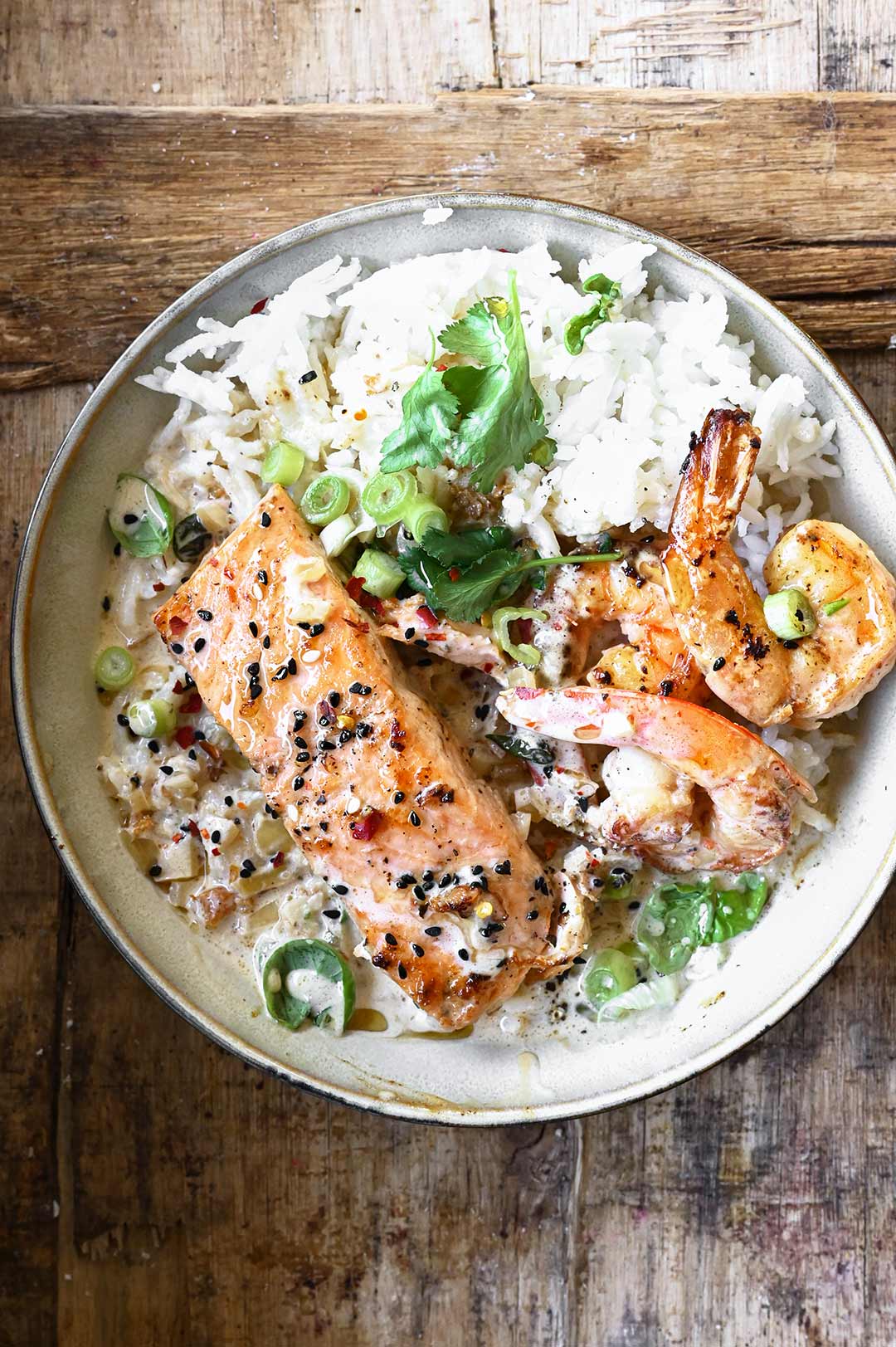 Coconut Salmon with Miso and Shrimps