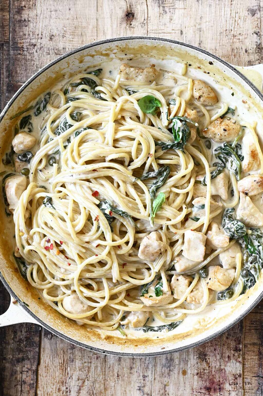 Creamy Lemon Parmesan Chicken Spaghetti Serving Dumplings